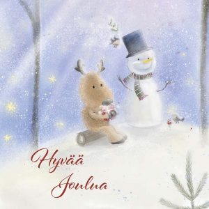 joulukortti-hirvi-lumiukko