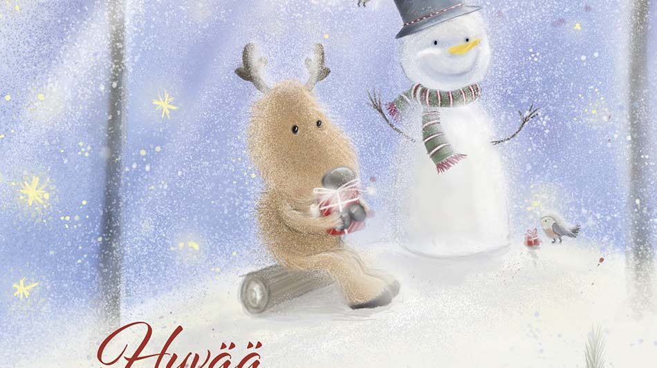joulukortti-hirvi-lumiukko
