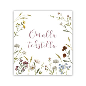 Etikettitarra kukka omalla tekstillä