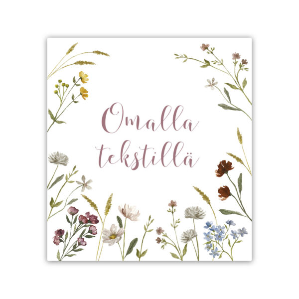 Etikettitarra kukka omalla tekstillä